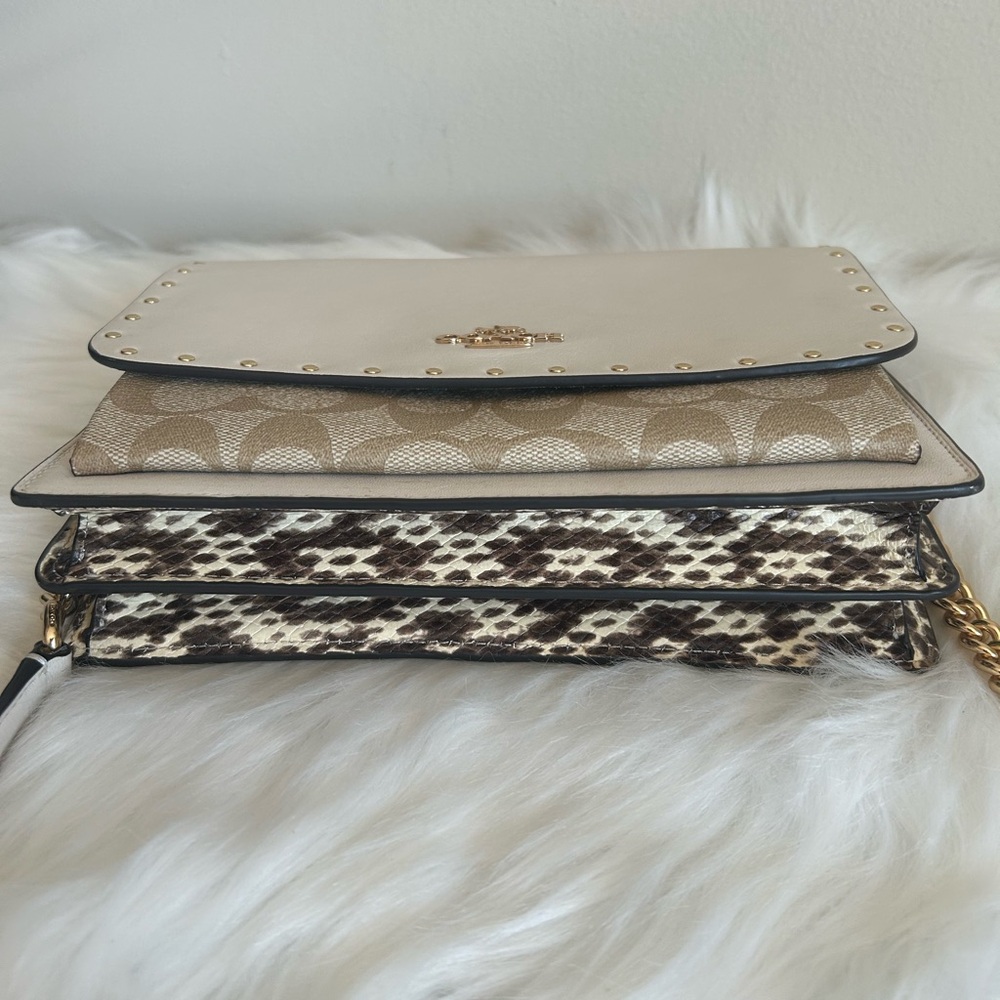 Coach Klare Shoulder Bag Chalk White Leather Signature Canvas‎ Snakeskin Rivets - Picture 4 of 11